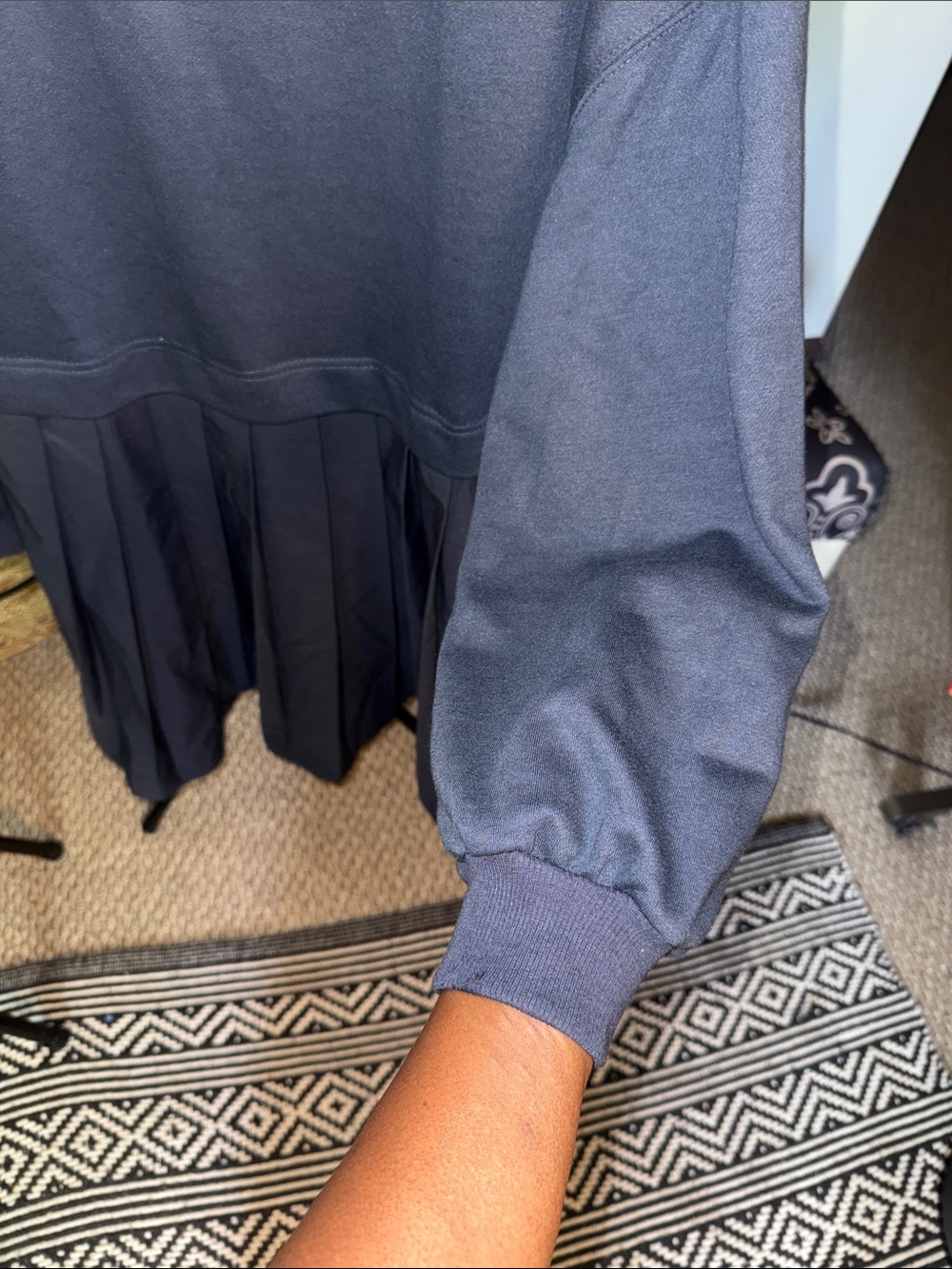 A New Day Navy Pleated Sweatshirt Dress - Casual Everyday Dress - Picture 5 of 5